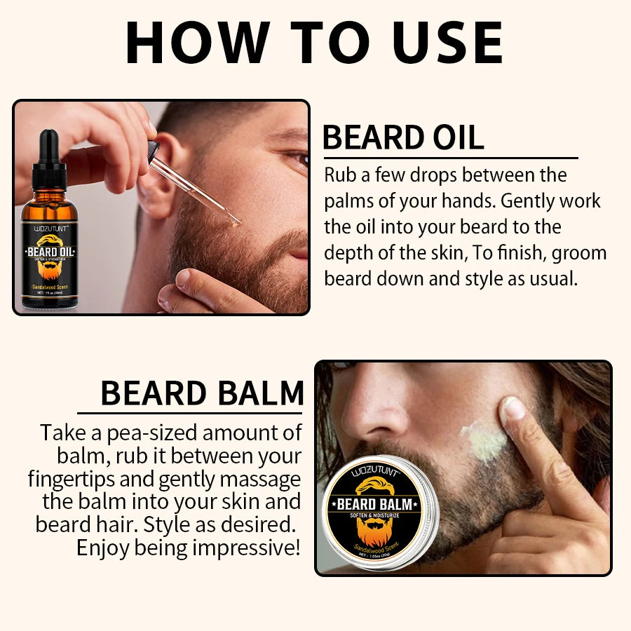 Kit de cuidado de barba para hombre – aceite, bálsamo, peine y tijeras | Crecimiento y estilo profesional