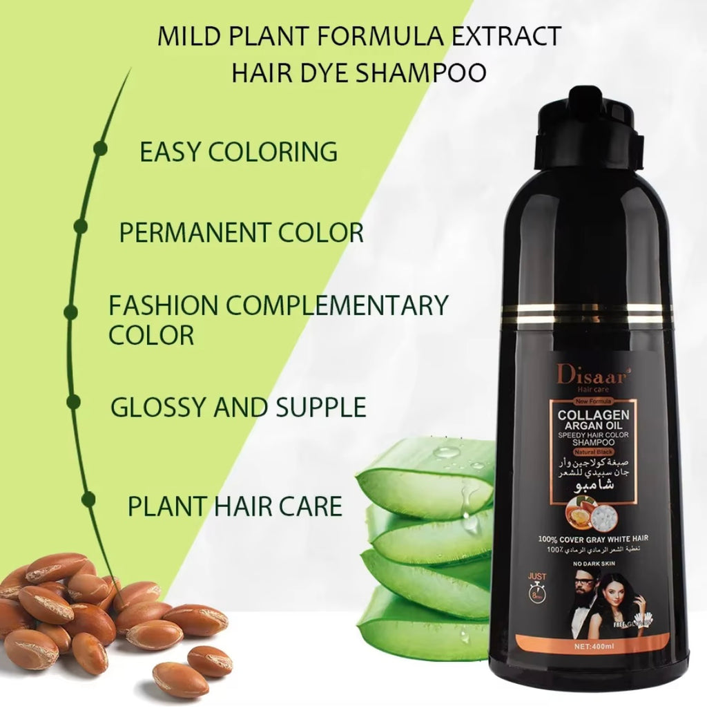 NOMBRE DEL PRODUCTO:

Disaar Champú Colorante Negro con Colágeno y Aceite de Argán 400 ml