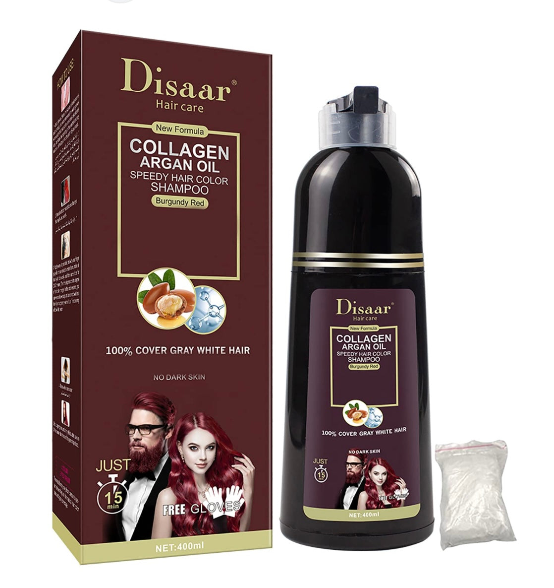 NOMBRE DEL PRODUCTO:

Disaar Champú Colorante Negro con Colágeno y Aceite de Argán 400 ml