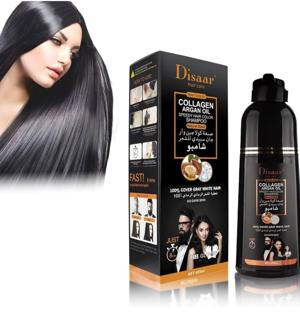 NOMBRE DEL PRODUCTO:

Disaar Champú Colorante Negro con Colágeno y Aceite de Argán 400 ml