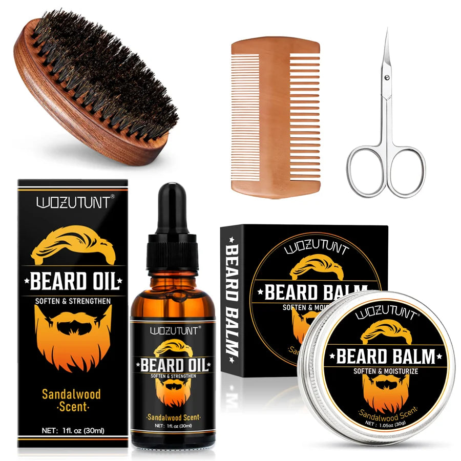 Kit de cuidado de barba para hombre – aceite, bálsamo, peine y tijeras | Crecimiento y estilo profesional