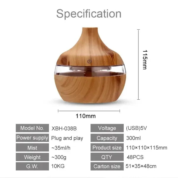 Difusor de aroma ultrsonico 300ml recargable