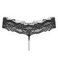 Braga tanga Pure Color Sexy de encaje negro transparente, con diseño floral y una hilera de perlas colgantes