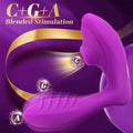 Vibrador de Succión Recargable morado de silicona, con diseño curvo y zonas texturizadas para estimulación combinada.