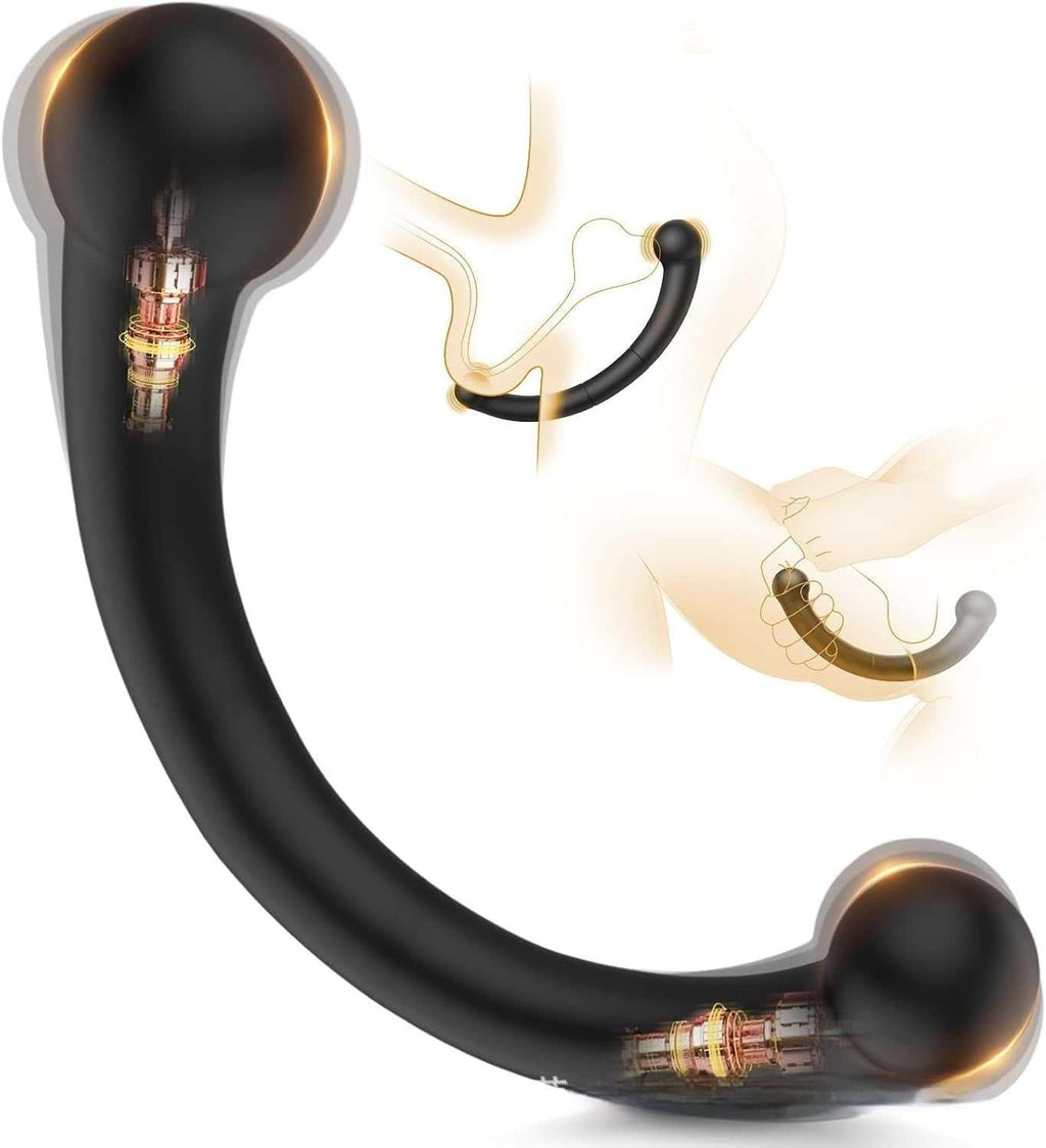 Vibrador Íntimo de Silicona negro, curvado en forma de media luna, con extremos redondeados y botones de control.
