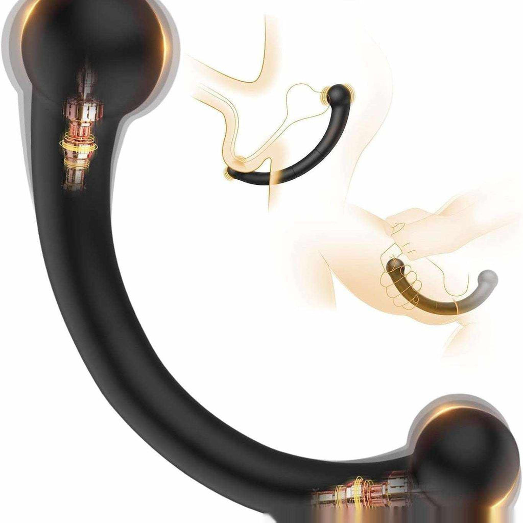 Vibrador Íntimo de Silicona negro, curvado en forma de media luna, con extremos redondeados y botón de control.