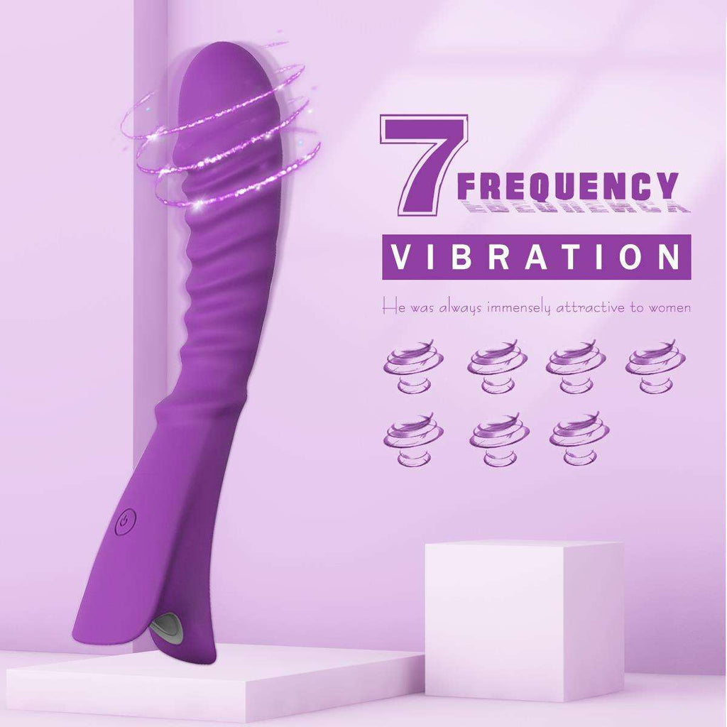 Vibrador para Mujer morado de silicona, con cuerpo ergonómico, punta redondeada y relieve ondulado visible.
