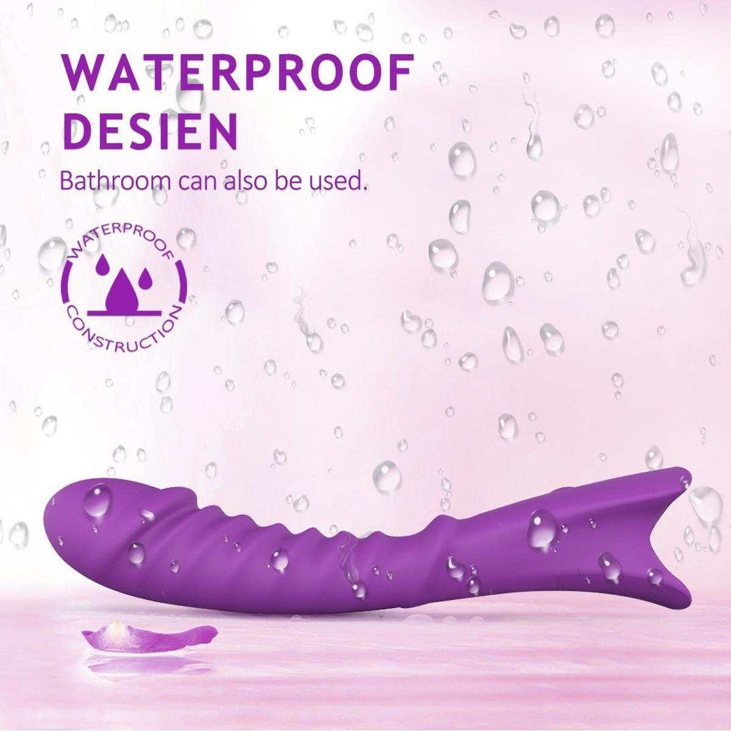 Vibrador para Mujer morado de silicona, alargado y curvo, con relieve ondulado y diseño resistente al agua.