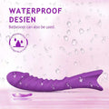 Vibrador para Mujer morado de silicona, alargado y curvo, con relieve ondulado y diseño resistente al agua.